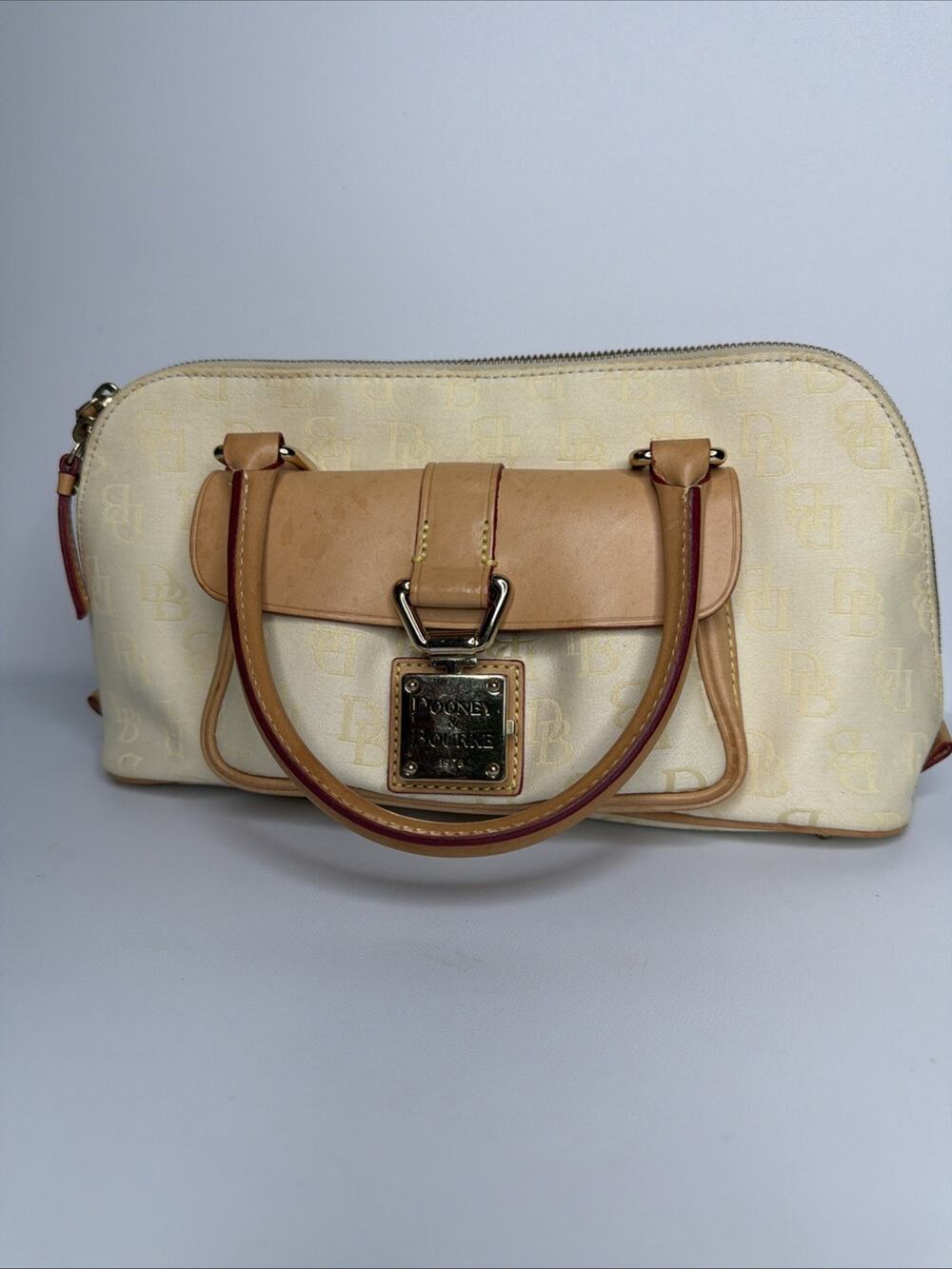 Dooney & Bourke Mini Signature Zip-Top Pink Denim & Brown Leather Bag Purse
